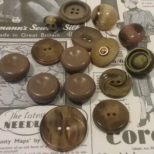 Mid Century Brown Buttons Mixed Lot of 15 Collectible and Decorative Acrylic